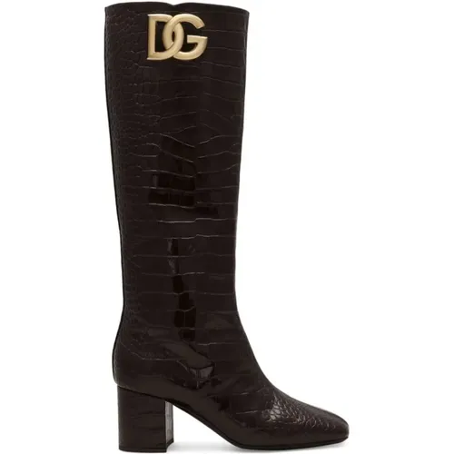 Embossed Crocodile Leather Boots , female, Sizes: 5 UK, 4 1/2 UK, 4 UK, 7 UK, 6 UK - Dolce & Gabbana - Modalova