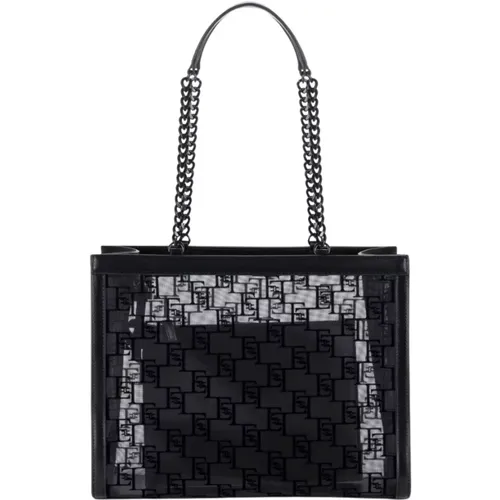 Large Flock Mesh BAG , female, Sizes: ONE SIZE - Elisabetta Franchi - Modalova