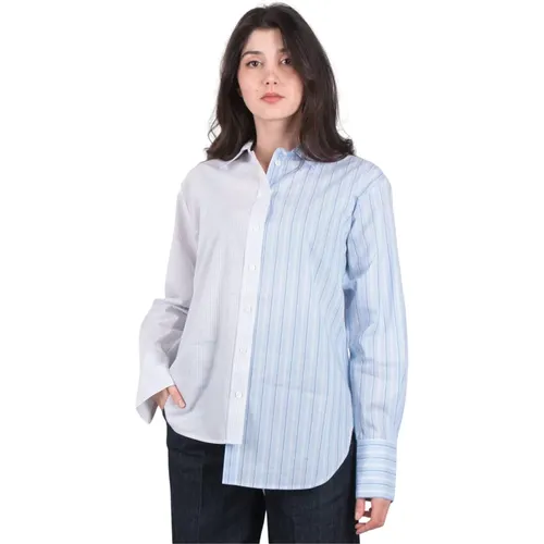 LE Mix Oversized Shirt white Stripe Lwsh2735 - XS , Damen, Größe: L - Frame - Modalova