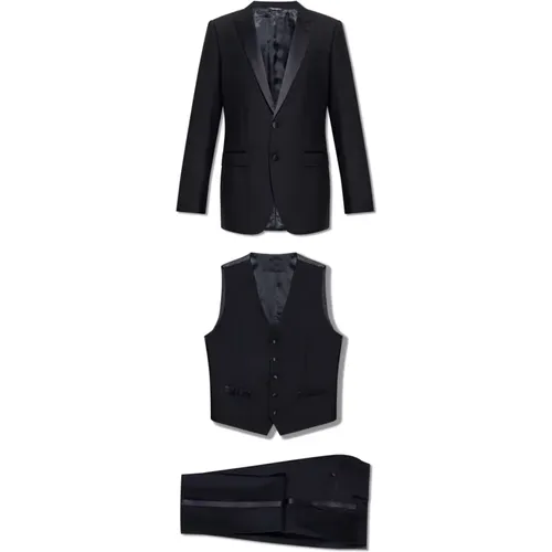 Three-piece suit in wool , male, Sizes: M - Dolce & Gabbana - Modalova