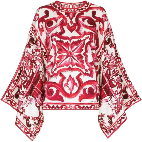 Majolica Print Silk Blouse , female, Sizes: XS - Dolce & Gabbana - Modalova