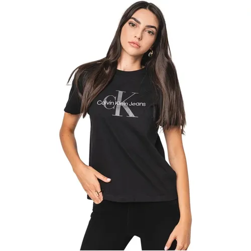 Schwarzes Logo Baumwoll T-Shirt , Damen, Größe: L - Calvin Klein - Modalova