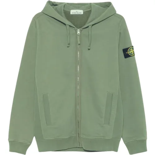 Brushed Cotton Fleece Hoodie with Zipper , male, Sizes: L, M, XL - Stone Island - Modalova