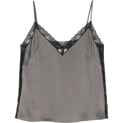 Lace Satin Top Sleeveless V-Neck , female, Sizes: L - alberta ferretti - Modalova