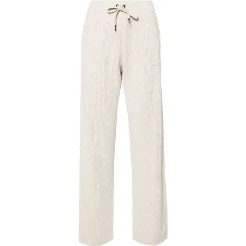 Ivory Sequin Knit Trousers , female, Sizes: S - BRUNELLO CUCINELLI - Modalova