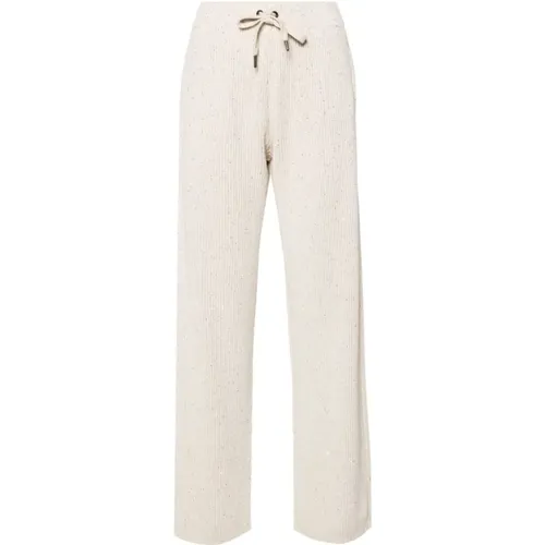 Ivory Sequin Knit Trousers , female, Sizes: S, M - BRUNELLO CUCINELLI - Modalova