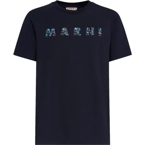 Printed Logo Cotton T-Shirt , male, Sizes: XL, S, M, L - Marni - Modalova