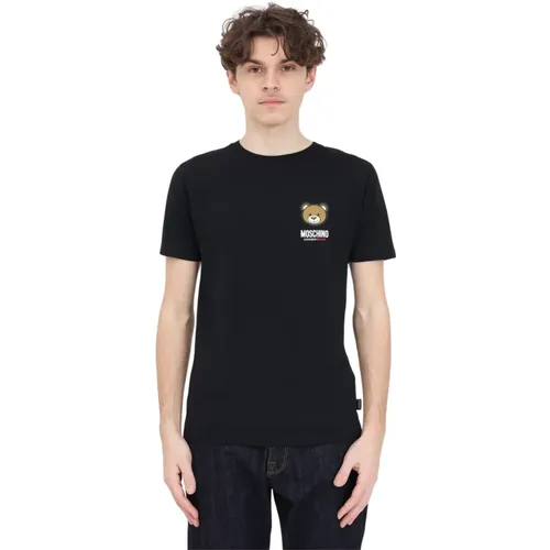 Schwarzes Bären-Logo-Print T-Shirt für Herren - Moschino - Modalova
