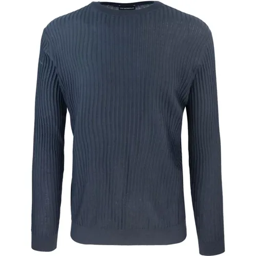 Blaue Rundhals Wollpullover , Herren, Größe: 2XL - Emporio Armani - Modalova