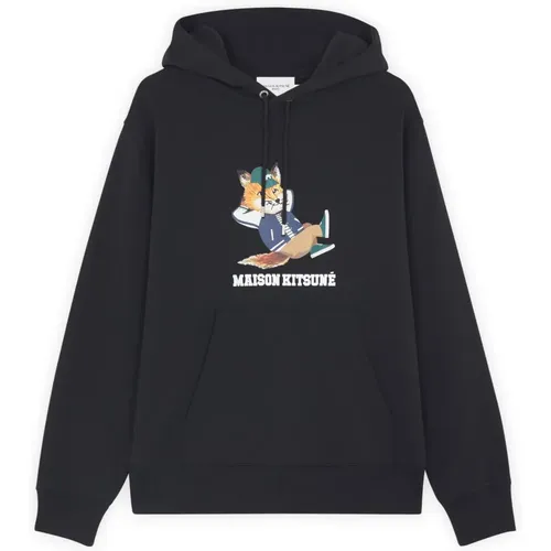 Dressed Fox Print Hoodie , male, Sizes: L, M, S - Maison Kitsuné - Modalova