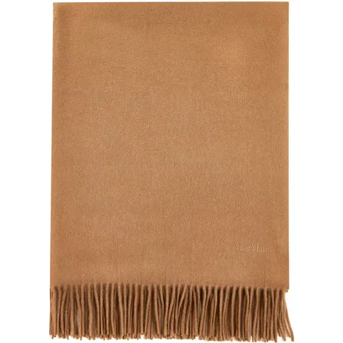 Baci Camel Cashmere Scarf with Logo , female, Sizes: ONE SIZE - Max Mara - Modalova