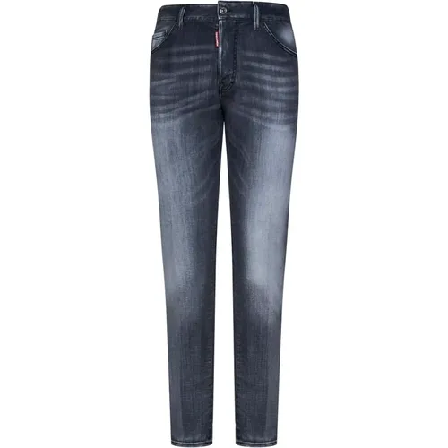 Schwarze Slim-Fit Used-Wash Denim Jeans , Herren, Größe: L - Dsquared2 - Modalova