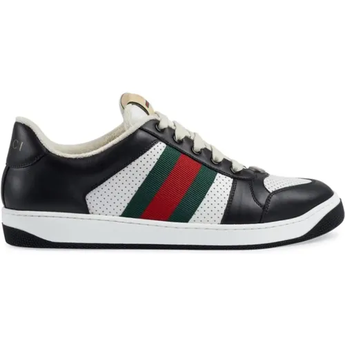 Low-top Leather Sneakers with Web Detail , male, Sizes: 7 UK, 6 UK, 8 1/2 UK, 9 1/2 UK, 9 UK, 6 1/2 UK, 11 UK, 8 UK, 10 UK, 7 1/2 UK - Gucci - Modalova
