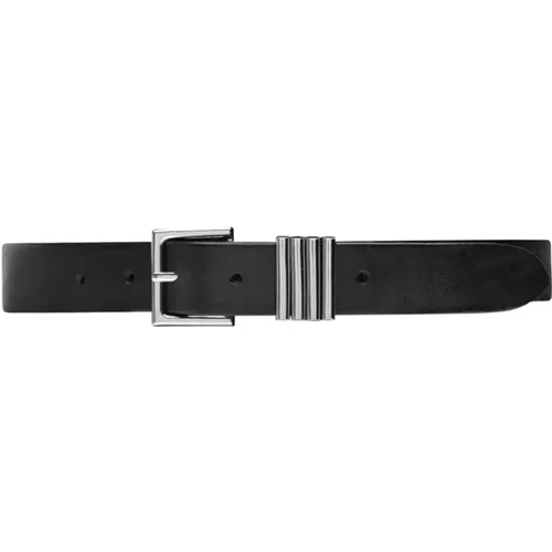Silver Leather Belt with Square Buckle , female, Sizes: 95 CM - Depeche - Modalova