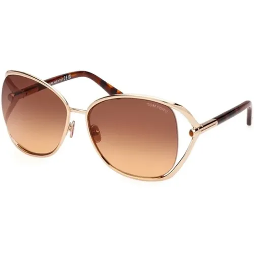 Shiny Rose Gold Sungles with Gradient Brown Lenses , unisex, Sizes: 62 MM - Tom Ford - Modalova