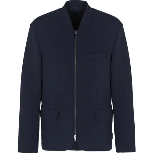 Blaue Bomber Reißverschluss Jacke - Armani Exchange - Modalova