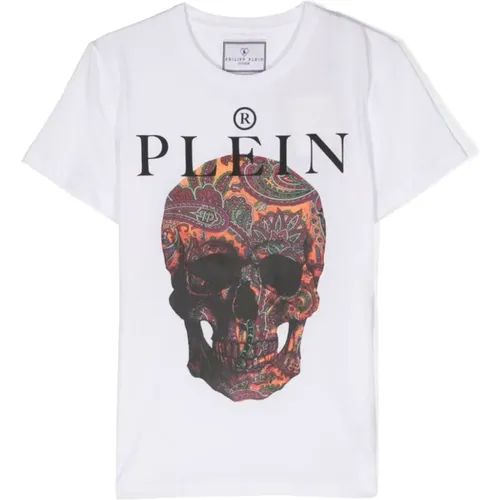 Weiße Skull Baumwoll Jersey Jungen T-shirt - Philipp Plein - Modalova