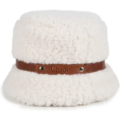 Faux Shearling Weiße Mütze Logo - Chloé - Modalova