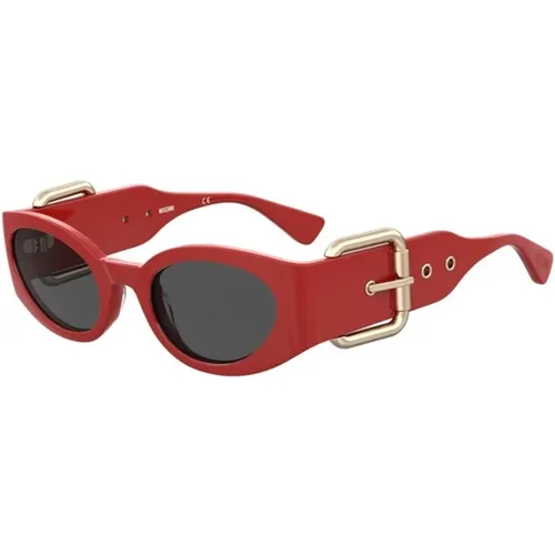 Roter Rahmen Graue Linse Sonnenbrille , Damen, Größe: 53 MM - Moschino - Modalova