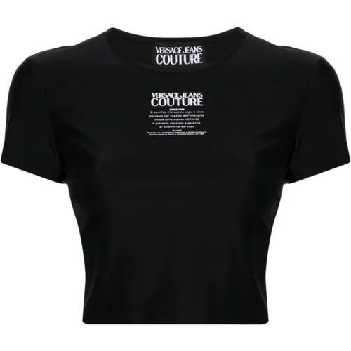 Schwarze T-Shirts und Polos , Damen, Größe: M - Versace Jeans Couture - Modalova