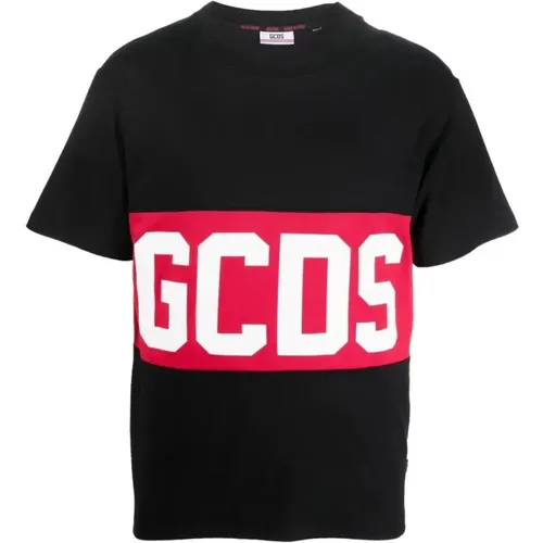 Schwarzes Kurzarm-Bandlogo-T-Shirt , Herren, Größe: XL - GCDS - Modalova