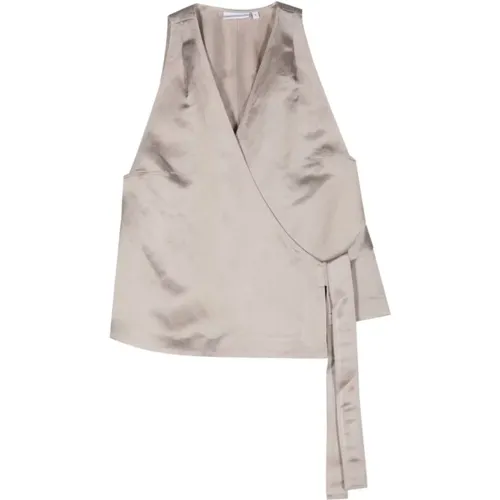 Satin Wrap Sleeveless Top in Beige , female, Sizes: S, M, XS - Calvin Klein - Modalova