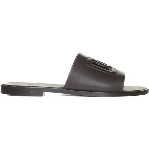 Brown Leather Sandals with Cut-Out Detailing , male, Sizes: 7 1/2 UK - Dolce & Gabbana - Modalova