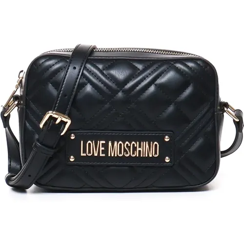 Gepolsterte Schwarze Ecoleder-Schultertasche , Damen, Größe: ONE Size - Love Moschino - Modalova