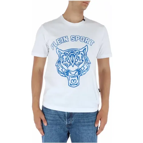 Weißes Bedrucktes Baumwoll-T-Shirt , Herren, Größe: L - Plein Sport - Modalova
