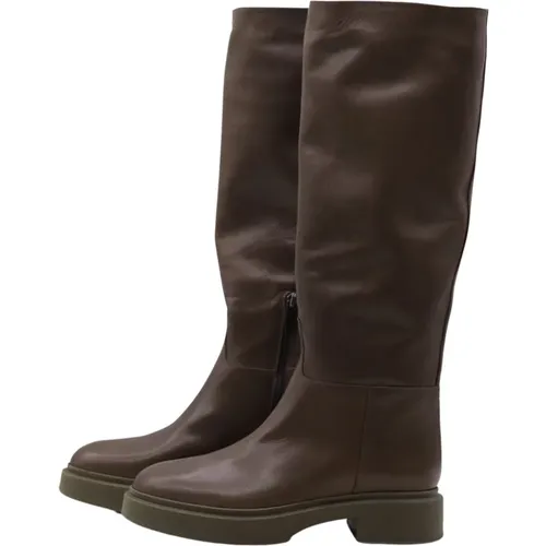 Khaki Leather High Boots with Rubber Soles , female, Sizes: 7 UK, 4 UK, 8 UK, 5 UK, 3 UK - Bervicato - Modalova