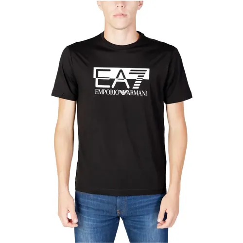 Herren Schwarzes Print T-Shirt , Herren, Größe: L - Emporio Armani EA7 - Modalova
