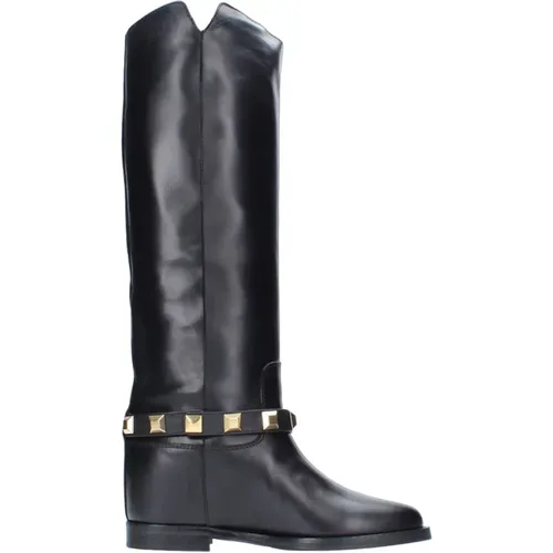 Gold Detail Leather Ankle Boots , female, Sizes: 3 UK - Via Roma 15 - Modalova