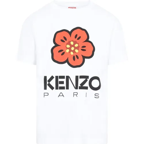 Weiße Baumwoll-Lose T-Shirt mit Boke Blume , Damen, Größe: S - Kenzo - Modalova