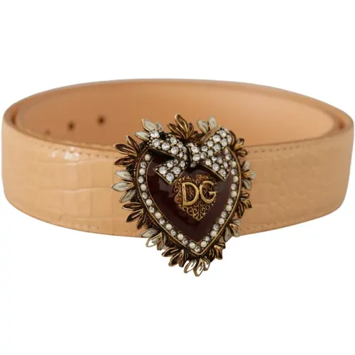 Elegant Nude Leather Belt with Engraved Buckle , female, Sizes: 70 CM - Dolce & Gabbana - Modalova