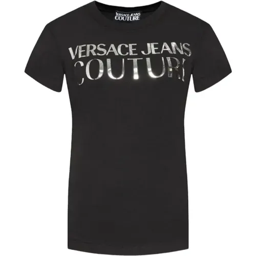 Schwarzes Damen-T-Shirt mit Logo - Versace Jeans Couture - Modalova