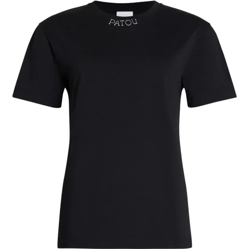 Schwarzes T-Shirt mit Logo-Stickerei am Kragen , Damen, Größe: XS - Patou - Modalova