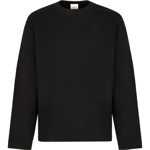 Gerippter crew-neck Pullover mit Seitenschlitzen , Herren, Größe: L - Calvin Klein - Modalova