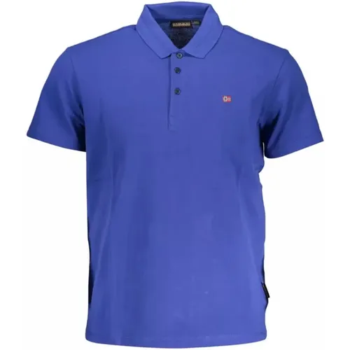Blaues Baumwoll-Poloshirt mit Stickerei - Napapijri - Modalova