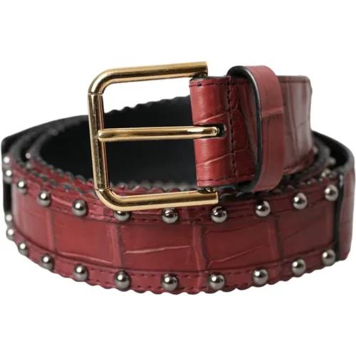 Alligator Leather Belt with Metal Buckle , male, Sizes: 85 CM - Dolce & Gabbana - Modalova