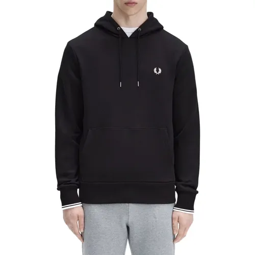 Schwarzer Hoodie mit getippten Bündchen , Herren, Größe: 2XL - Fred Perry - Modalova