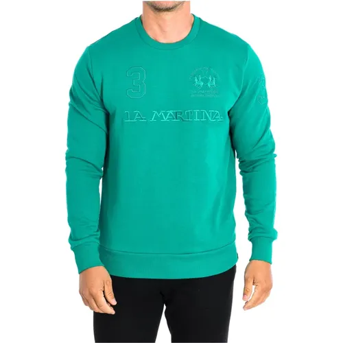 Grüner Rundhals-Sweatshirt,Grüner Rundhals-Sweatshirt mit Besticktem Logo - LA MARTINA - Modalova