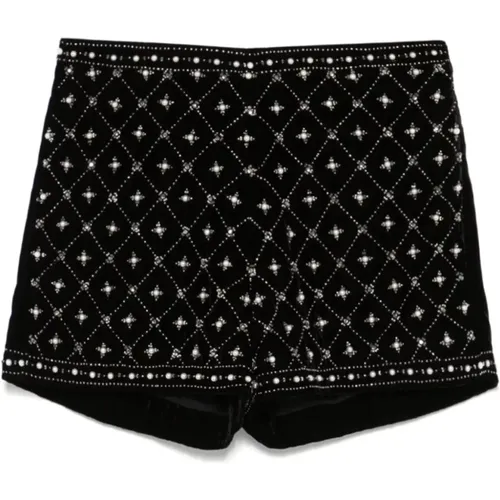 Schwarze Samtshorts mit geometrischem Muster , Damen, Größe: S - Twinset - Modalova