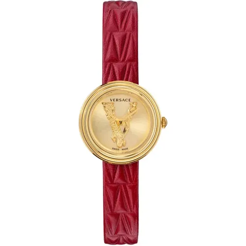 Virtus Mini Rotes Leder Gold Uhr , Damen, Größe: ONE Size - Versace - Modalova