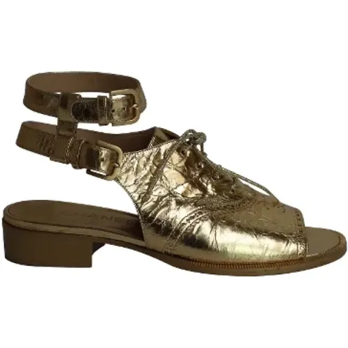 Gold Leather Brogue Style Sandals , female, Sizes: 6 1/2 UK - Chanel Vintage - Modalova