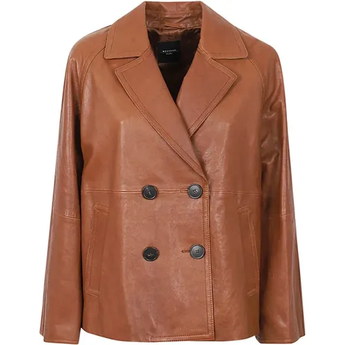 Leather Double-Breasted Jacket , female, Sizes: XL - Max Mara Weekend - Modalova