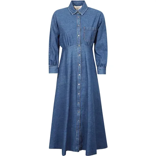 Denim Midi Dress with Shirt Collar and Long Sleeves , female, Sizes: 2XS, S, 4XS - Max Mara Weekend - Modalova
