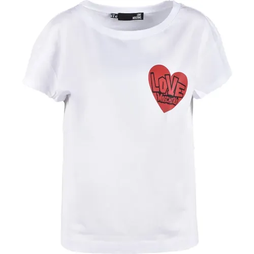 Weiße T-Shirt aus der Collection , Damen, Größe: 2XS - Love Moschino - Modalova