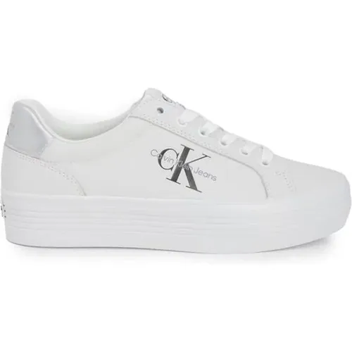 Silberne Leder-Sneaker für Damen , Damen, Größe: 41 EU - Calvin Klein - Modalova