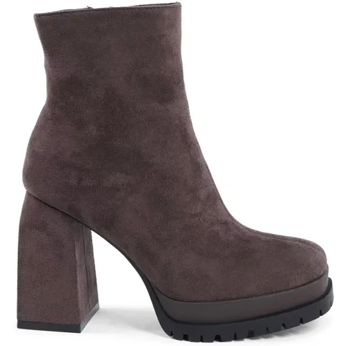 Brauner Stoff Ankle Boot mit 10cm Absatz , Damen, Größe: 41 EU - 19v69 Italia - Modalova