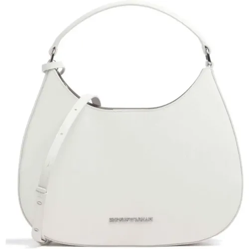 Weiße Einkaufstasche mit Verstellbarem Schultergurt und Metall-Logo-Schriftzug - Emporio Armani - Modalova